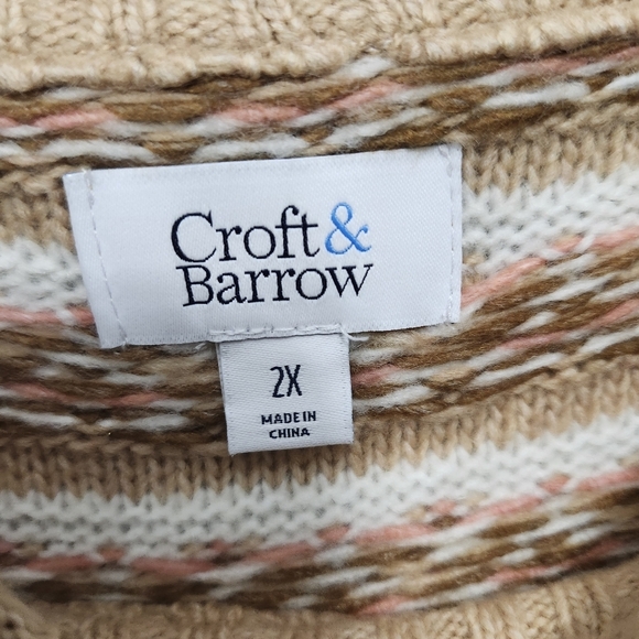 Croft and barrow women's extra cozy sweater size 2X tan and cream crew n… - Picture 4 of 9